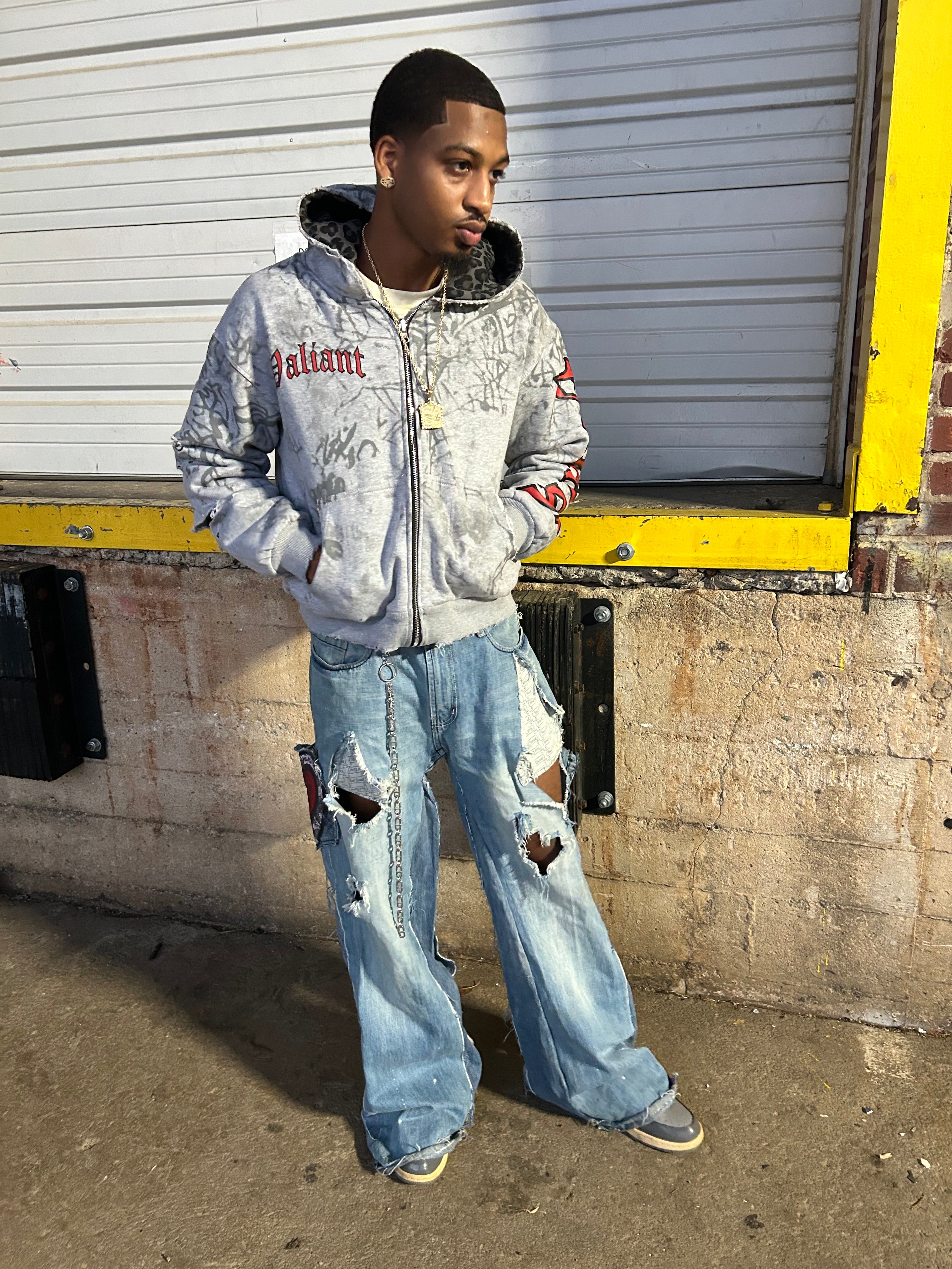 Reversible Valiant Zip up Hoodie- grey